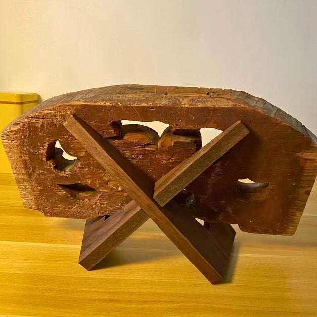 Brown 1920s Chinoiserie Carved Wood Fragment — Polychrome Architectural Decor For Sale - Image 8 of 9