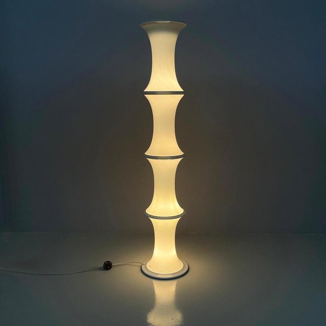 Italian modern Opaline glass and white metal floor lamp Bamboo by Enrico Tronconi, 1980s Iconic and vintage floor lamp...