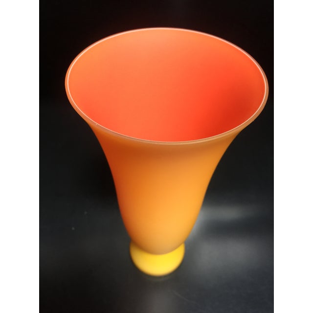 Modern Vintage Orange and Yellow Mayo Murauó Mozart Murano Glass Vase For Sale - Image 3 of 5