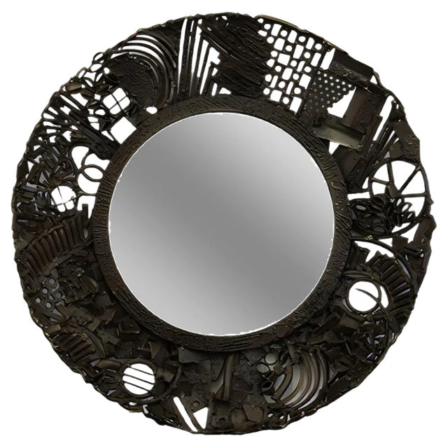 Brutalist Rusted Steel Mirror, 1950s For Sale