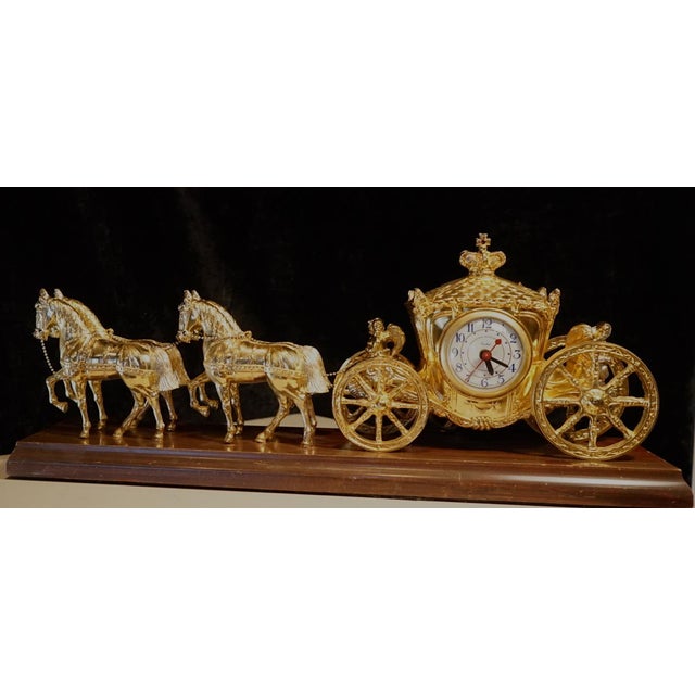 1940s Vintage United Clock Co. Gold Spelter Royal Horse and Carriage Electric Clock Chairish