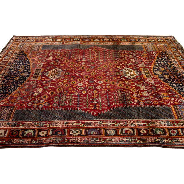 Persian Allover Designed Persian Shiraz Wool Rug in Red For Sale - Image 3 of 9