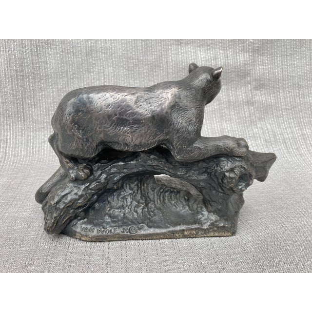 Bronze Vintage Van Wolf Cougar Bronze Sculpture For Sale - Image 8 of 12