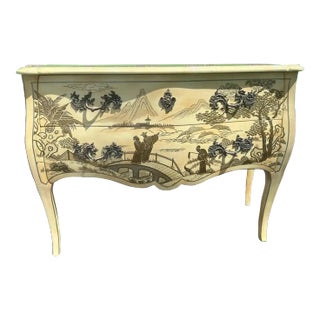 1960s Chinoiserie Hand Painted Cream and Grey Two Drawer Bombay Chest For Sale