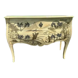 1960s Chinoiserie Hand Painted Cream and Grey Two Drawer Bombay Chest