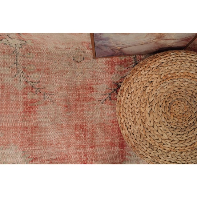 1970s Vintage Turkish Handmade Wool Cotton Pink Area Rug For Sale - Image 12 of 12