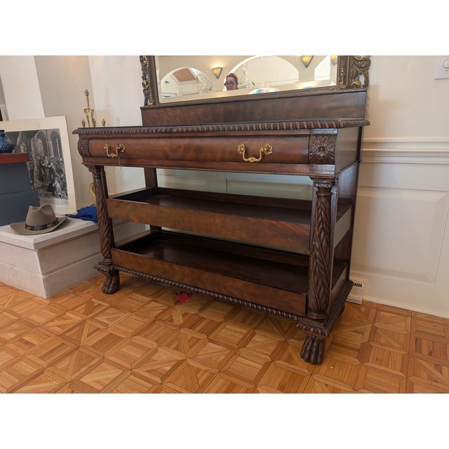 MAITLAND SMITH Marble Top Paw Foot Empire Mahogany Server. Can be used as buffet, bar or server.