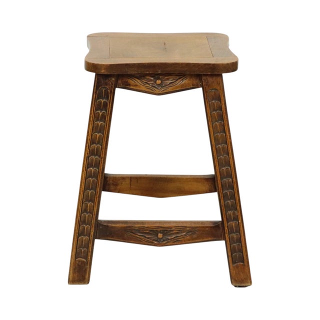 Rustic Vintage Wood Stool, 1950s For Sale - Image 3 of 16