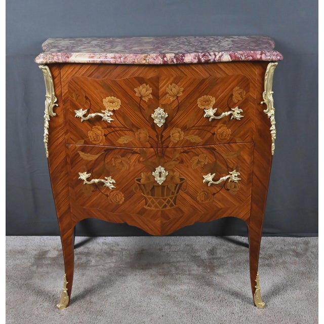 Small Louis XV Style Marquetry Commode, 1900s For Sale - Image 6 of 18