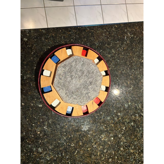 American Mid 20th Century Revolving Wood Chip Holder Poker Chips With Leather Cover For Sale - Image 3 of 7