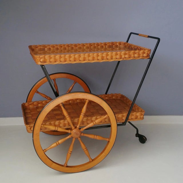 Mid-Century Modern Mid-Century Metal, Wood, and Rubber Trolley, 1950s For Sale - Image 3 of 12
