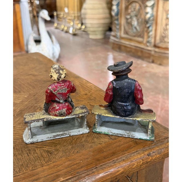 Pair 19th Century French Hand-Painted Cast Iron Figural Bookends For Sale In Dallas - Image 6 of 9
