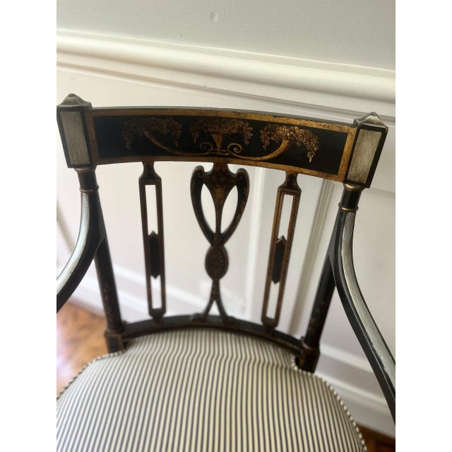 Black Mid 20th Century Federal Style Arm Chairs, a Pair For Sale - Image 8 of 11