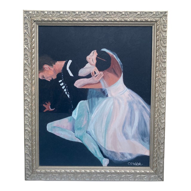 Mid-Century Ballet Dancers Oil Painting by C. D. Walsh - Ornate Gold Frame For Sale
