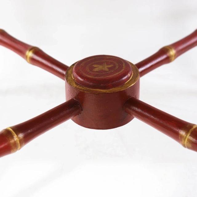 Pair of Vintage Chinoiserie Red Lacquer Side Tables With Faux Bamboo Legs For Sale - Image 17 of 18