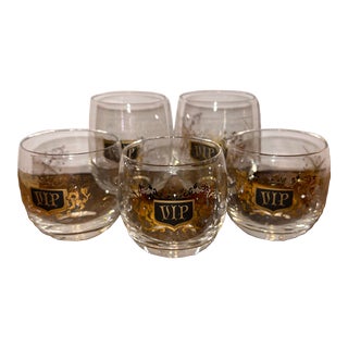 Vintage Mid Century Vip Roly Poly Cocktail Glasses- Set of 5 For Sale