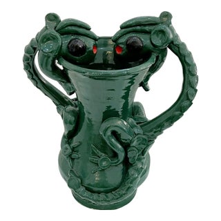 Ben Watford Double Dragon Vase, Green - Dated 2009 For Sale