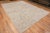 A Beautifully Decorative Washed Out Light Blue Background Creamy White Modern Geometric Pattern Area Rug, Country Of...