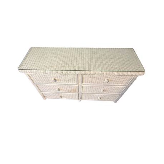 Coastal Vintage Wicker Bureau, Dresser, Six Drawer, All Wood Frame and Drawers For Sale - Image 3 of 6