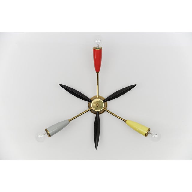 Mid-Century Modern Multicolored 3-Armed Brass Sputnik Lamp, 1950s For Sale - Image 10 of 10
