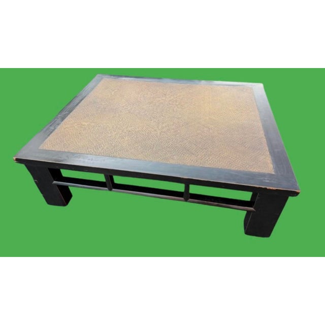 Early 20th Century Monumental Late Qing Dynasty Period Elm Wood Coffee Table With Rattan Inset Top For Sale - Image 5 of 8