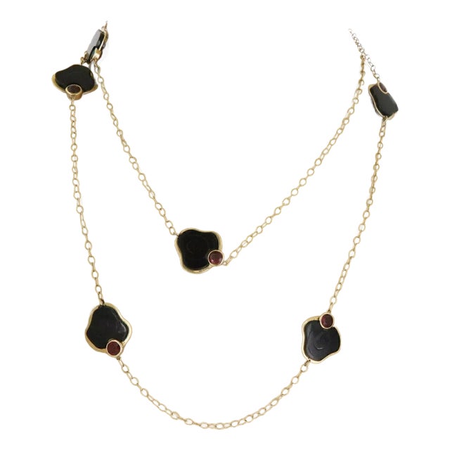 Garnet Black Coral 14k Yellow Gold Necklace 36" For Sale
