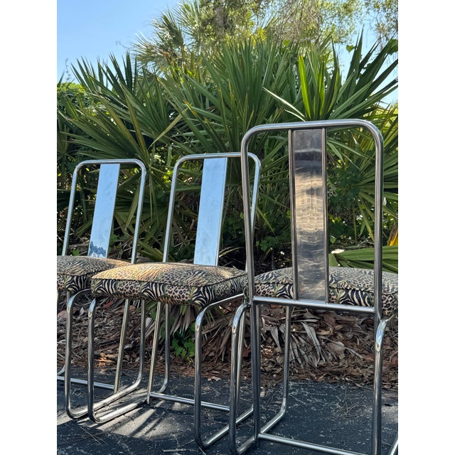 1960s Set of 3 François Arnal for Atelier a Chrome Side Chairs With Custom Animal Print Upholstery For Sale In Tampa - Image 6 of 12