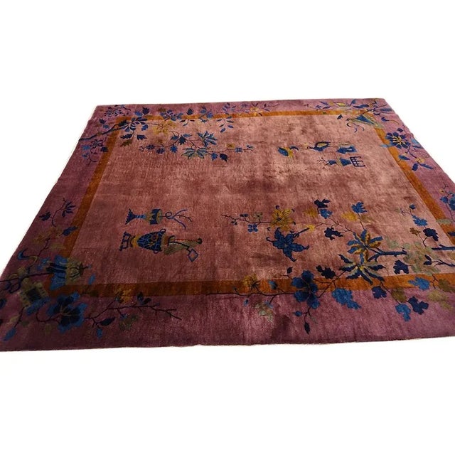 Art Deco 1920s Purple Mauve Antique Solid / Open Field Chinese Art Deco Carpet Rug For Sale - Image 3 of 10