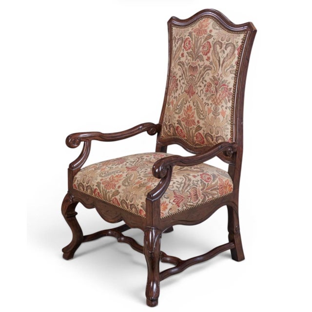 1990s Panache for Michael Taylor Louis XIV Style Walnut Arm Chair - 1 of 2 For Sale - Image 5 of 5