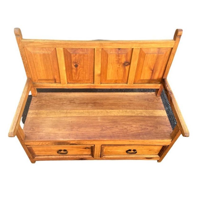 Mexican Rustic High Back Bench With Storage Drawers Early 21st