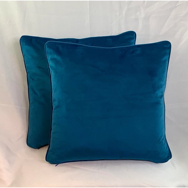 Contemporary Italian Turquoise Blue Velvet Pillows - A Pair For Sale In Orlando - Image 6 of 6