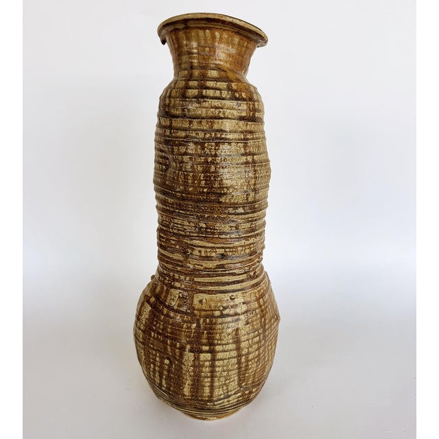 Mid-Century Modern Tall Coil Pottery Drizzle Glaze Hand Built Vase Signed Tojoowski 2001 For Sale - Image 3 of 7