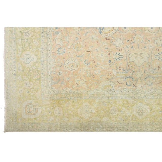 Textile Oversized Antique Persian Tabriz Wool Rug in Tan & Green With Floral Design For Sale - Image 7 of 11