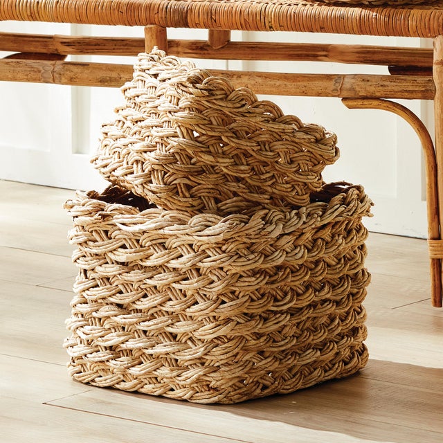 2020s Abaca French Braid Storage Baskets Square, Set of 2 For Sale - Image 5 of 5