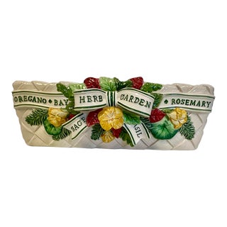 1996 Majolica Botanical Coastal Chic Fitz & Floyd Herb Garden Planter For Sale