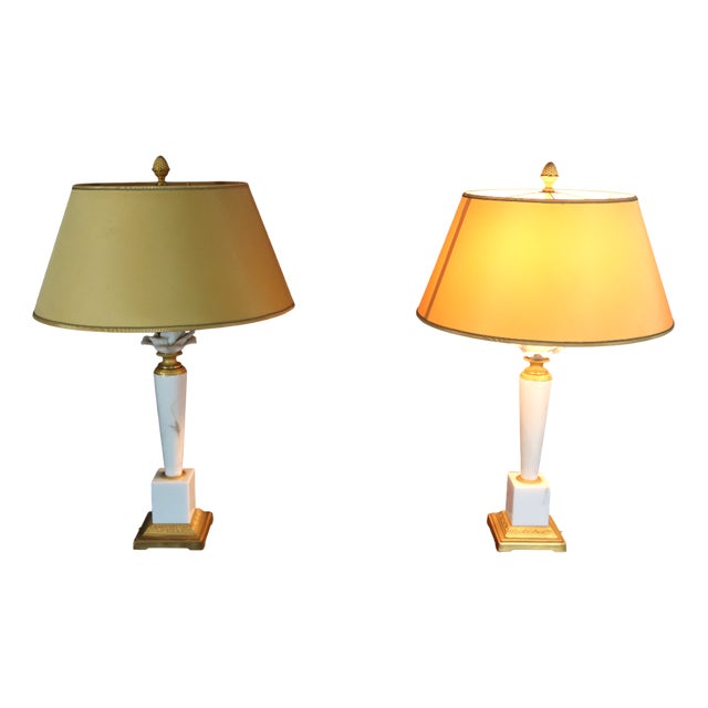 Marble and Porcelain Lamps, 1990s, Set of 2 For Sale