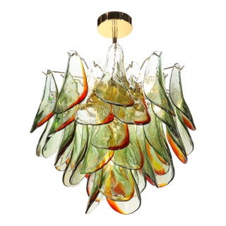 Mid-Century Signed Barbini Hand-Blown Murano Peacock Glass Chandelier For Sale