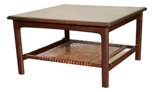 Mid-Century Modern Dux Teak & Cane Square End Table, Made in Sweden Circa 1960s