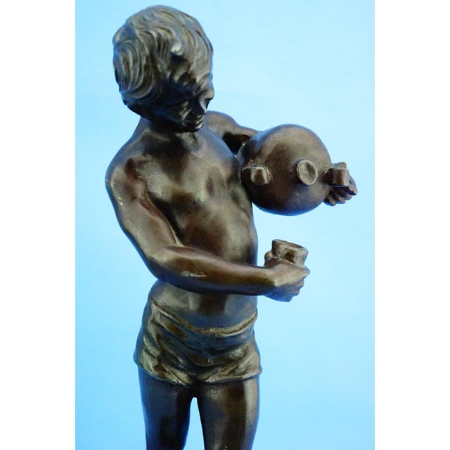 Large 20th Century Antimony Water Carrier Sculpture with Marble Base, Naples, Italy For Sale - Image 18 of 18