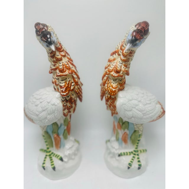 Orange Mottahedeh Porcelain Birds, a Pair For Sale - Image 8 of 9