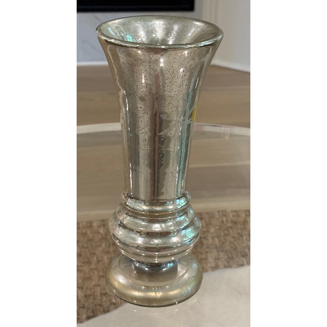 Late 19th century European silvered or "mercury" glass vase with a substantial baluster-form featuring a tall, gently...