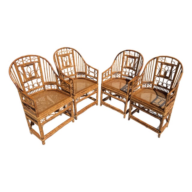 Vintage Rattan Bamboo Brighton Pavillion Chairs With Caned Seats, a Set of 4 For Sale