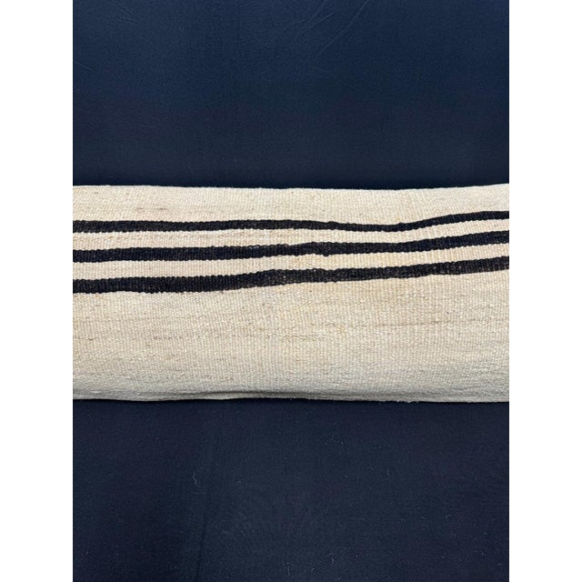 Contemporary Turkish Hemp Pillow Cushion Natural Beige Black Cushion Cover 14x45 For Sale - Image 3 of 4