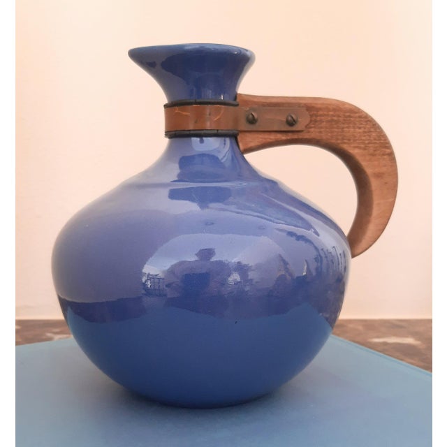 Vintage Bauer Pottery Ring Ware Cobalt Blue Open Coffee Carafe Wooden Handle Very nice original condition, circa 1940's...