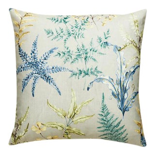 The House of Scalamandré Wethersfield Fern Pillow, Khaki Blue For Sale