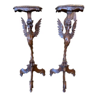 Pair Carved Winged Dragon Pedestals For Sale
