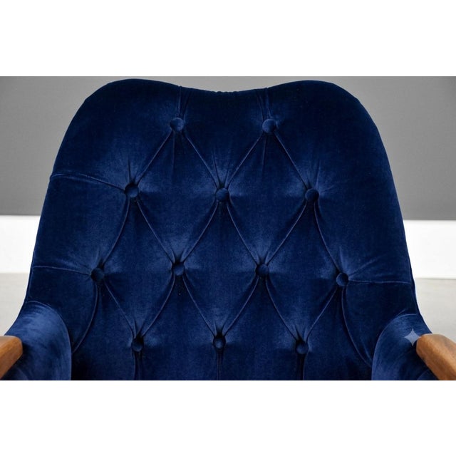 Wood Refinished Petite Walnut Blue Velvet Lounge Chair by Adrian Pearsall For Sale - Image 7 of 7