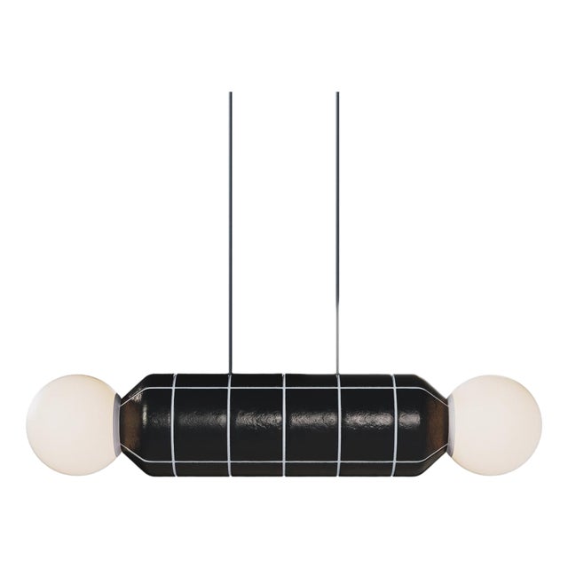 Modern Horizontal Pendant Light With Ceramic Base – Black – Handcrafted For Sale
