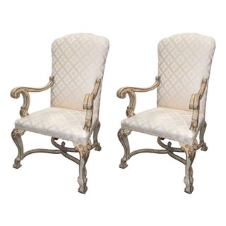 Pair of 19th Century Italian Hand Carved Armchairs For Sale