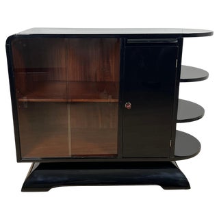 French Art Deco Half Cabinet in Black Lacquer and Mahogany, 1930 For Sale